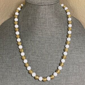 Gold & White Glass Bead Necklace